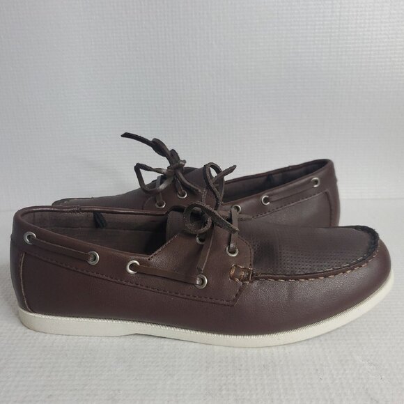 OLD NAVY Boat Shoes Size 11 FAUX LEATHER BOAT CLASSIC BROWN SLIP ON - Picture 1 of 7